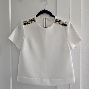 KATE SPADE Cream Embellished Crepe Top Size 2 NWOT